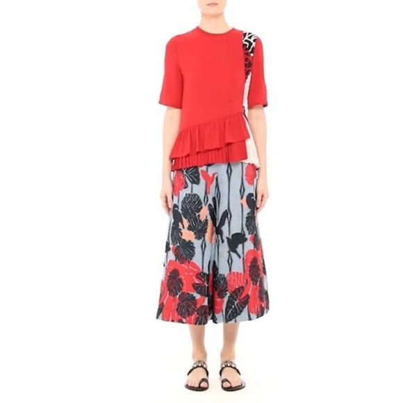 YIGAL AZROUËL Silk Red Pleated Wrap Peplum Top 4 - Picture 4 of 12